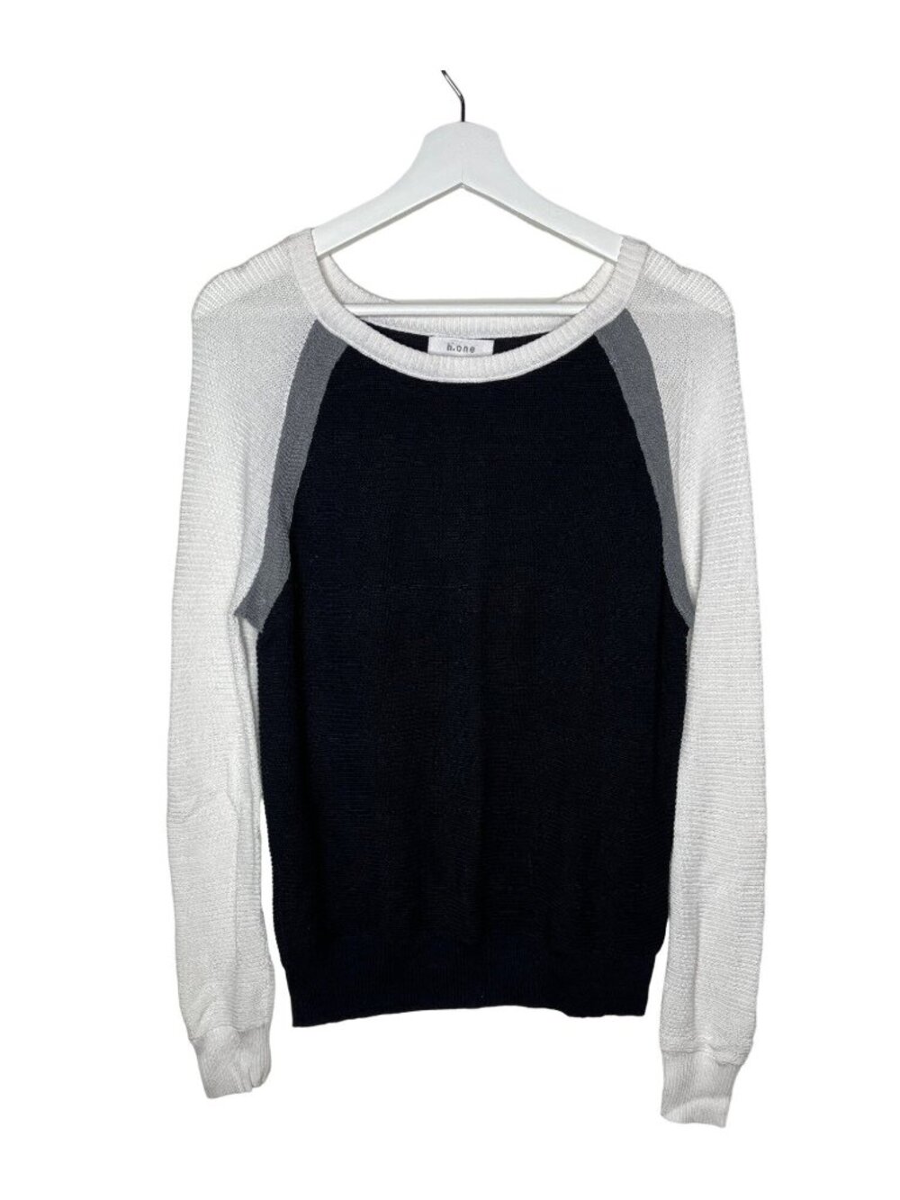 h one Womens Small Colorblock Sweater Black White Gray Long Sleeve Pullover